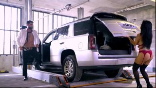 Bearded man's white SUV is a perfect place to fuck Romi Rain